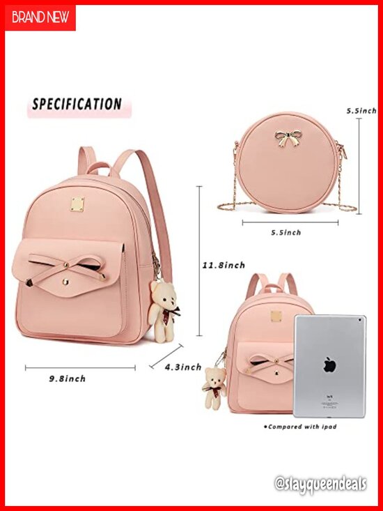 Leather Mini Backpack Purse for Women Bowknot Small Backpack Girls Shoulder Bag